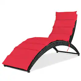 Costway - Folding Patio Rattan Lounge Chair Chaise Cushioned Portable Garden Lawn - Red