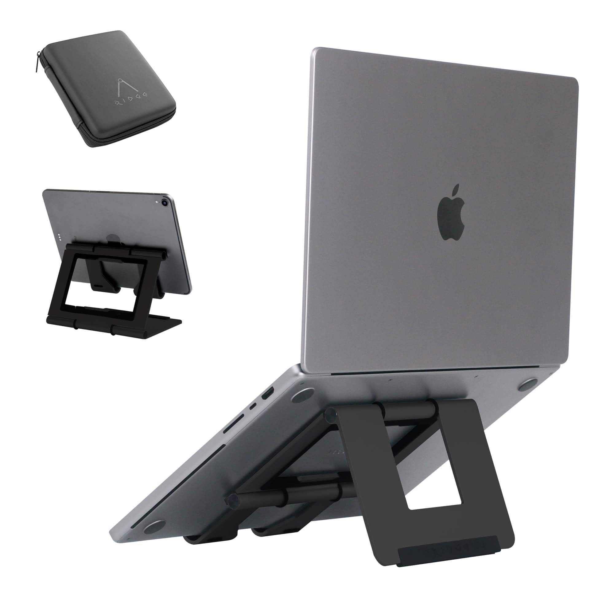 HongFei - Ridge Stand – Adjustable Aluminum Laptop Stand, Portable Ergonomic Design with Cable Organizer & Travel Case - Black