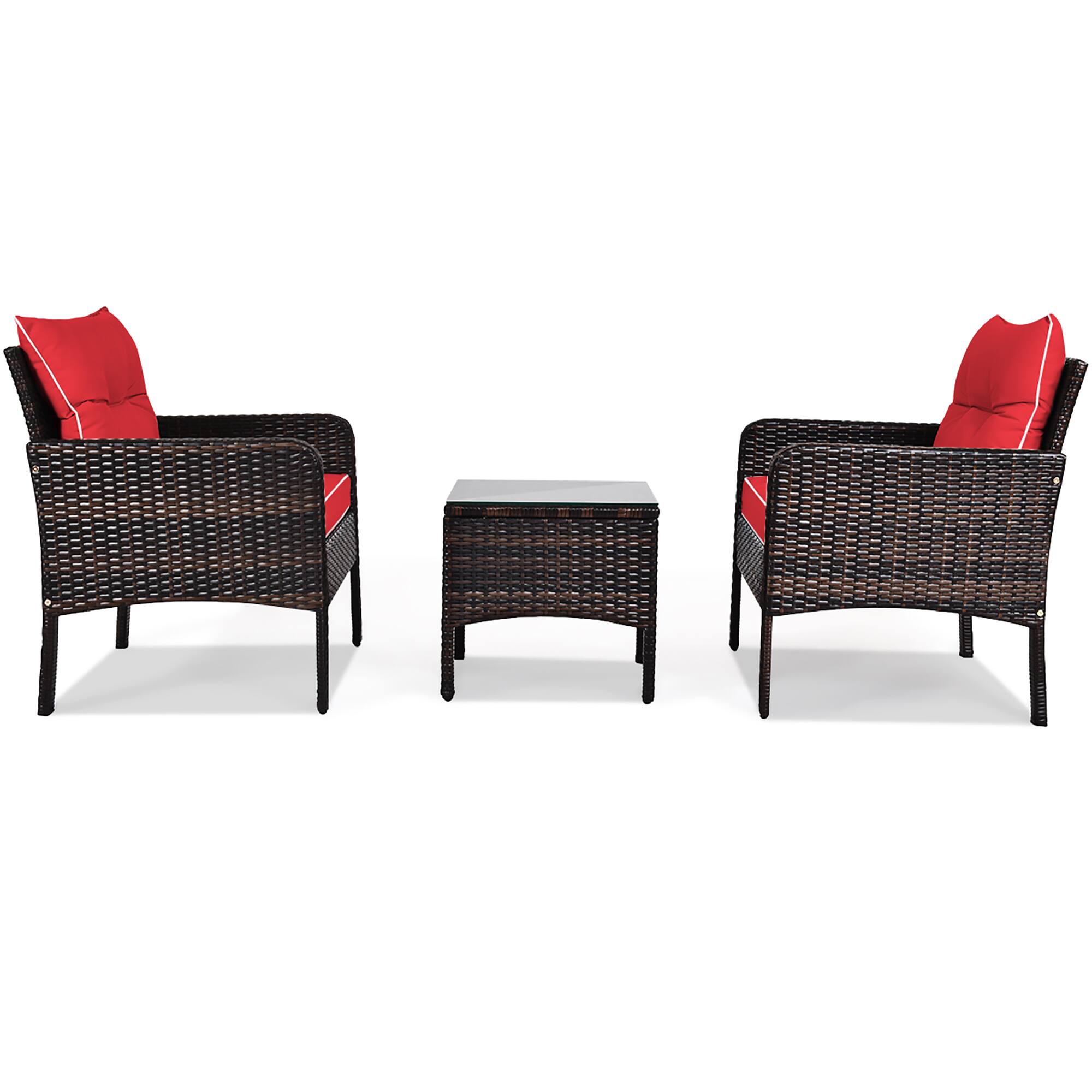 Left. Costway - 3PCS Outdoor Rattan Conversation Set Patio Furniture Cushioned Sofa Chair - Red.