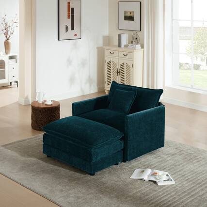 Front. LOVMOR - Single Seat Chenille Accent Chair Easy Assembly For Living Room Bedroom Office Plush Cozy Lounge Indoor Family - Blue.