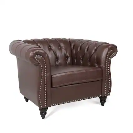 Front. Boyel Living - Traditional Faux Leather Upholstered Club Chair - Brown and Matte Black and Silver.