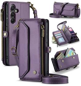 Dteck - Crossbody Wallet Case for Samsung Galaxy A16 5G with Card Slots and Zipper Pocket, RFID Blocking PU Leather Phone Cover - Purple
