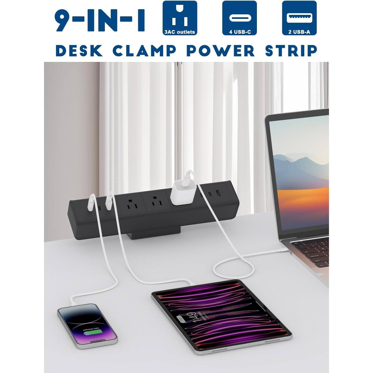 9-IN-I outlets 4 USB-C 2 USB-A DESK CLAMP POWER STRIP 149