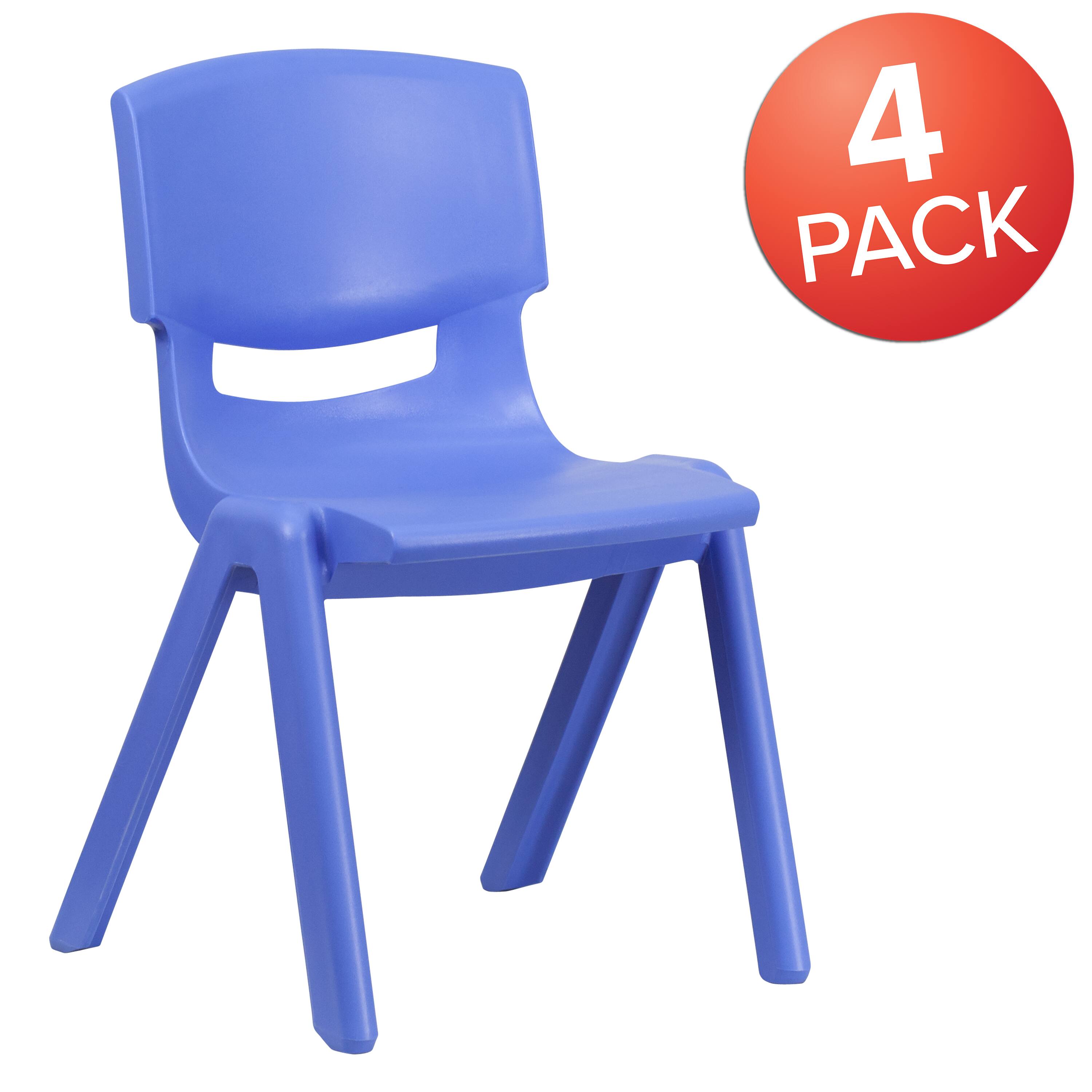 Alt View 1. Emma + Oliver - 4 Pack Plastic Stack School Chair with 15.5"H Seat, 3rd-7th School Chair - Blue.