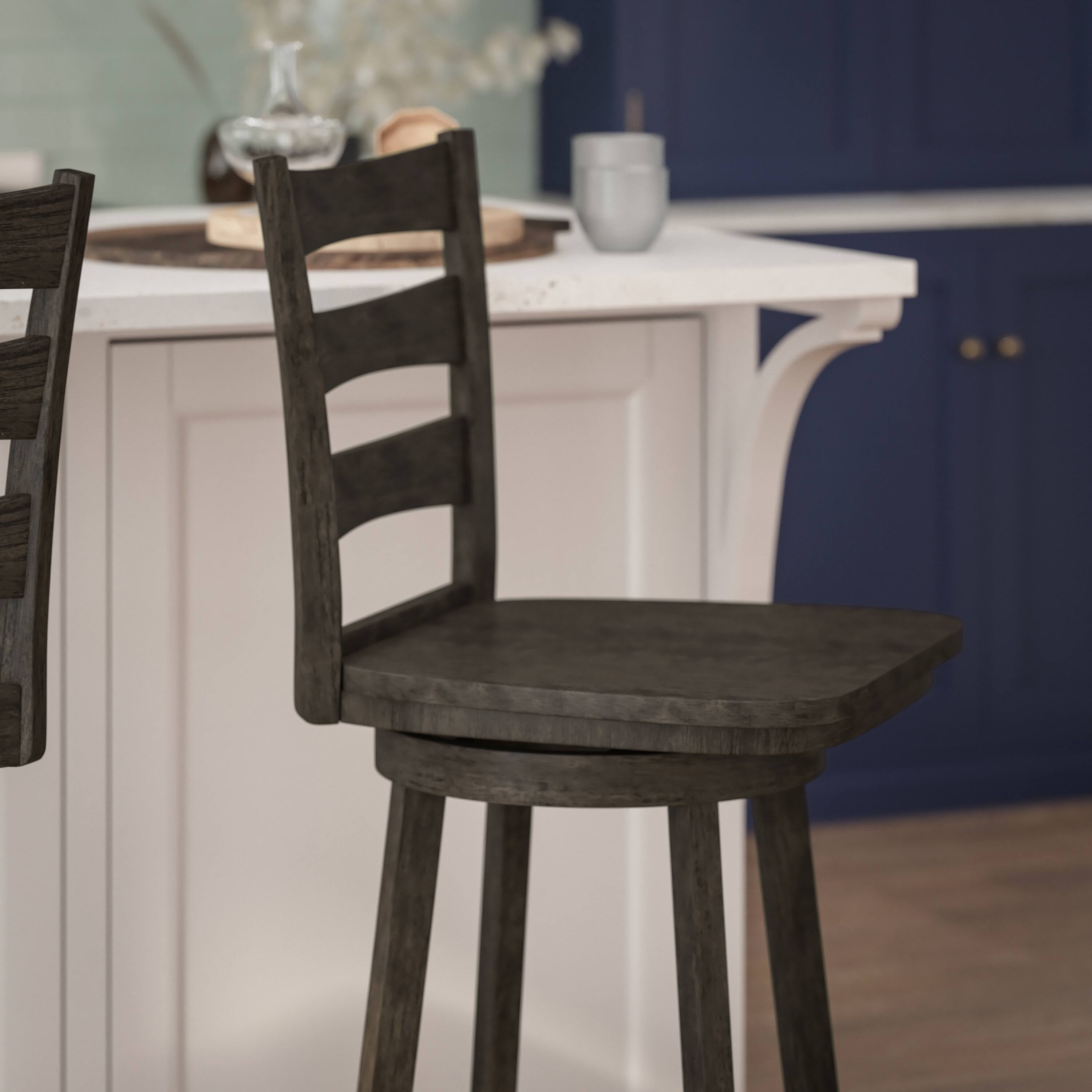 Alt View 4. Flash Furniture - Liesel Commercial Grade Wooden Classic Ladderback Swivel Bar Height Barstool with Solid Wood Seat, Gray Wash Walnut - Gray.