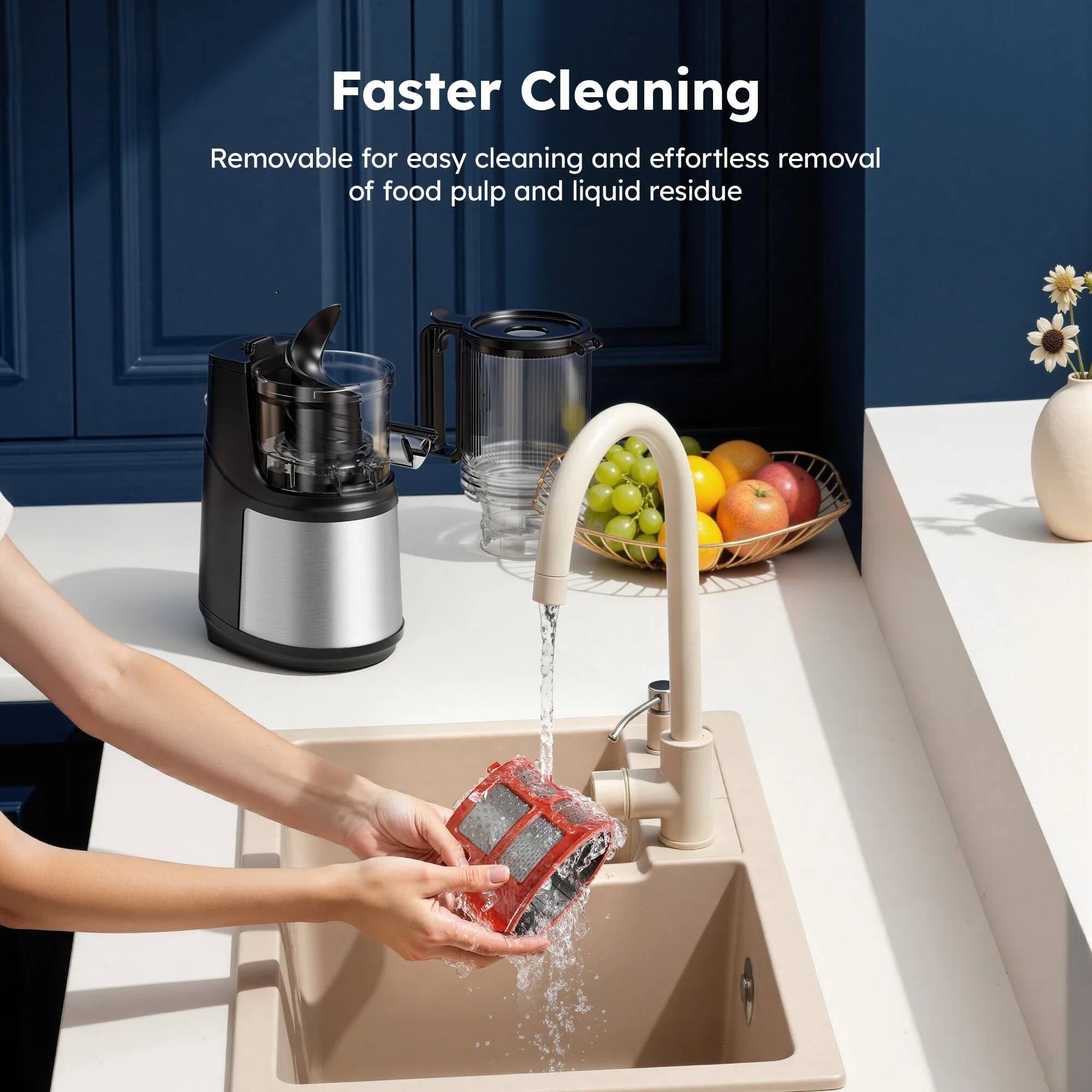 Faster Cleaning

Removable for easy cleaning and effortless removal of food pulp and liquid residue