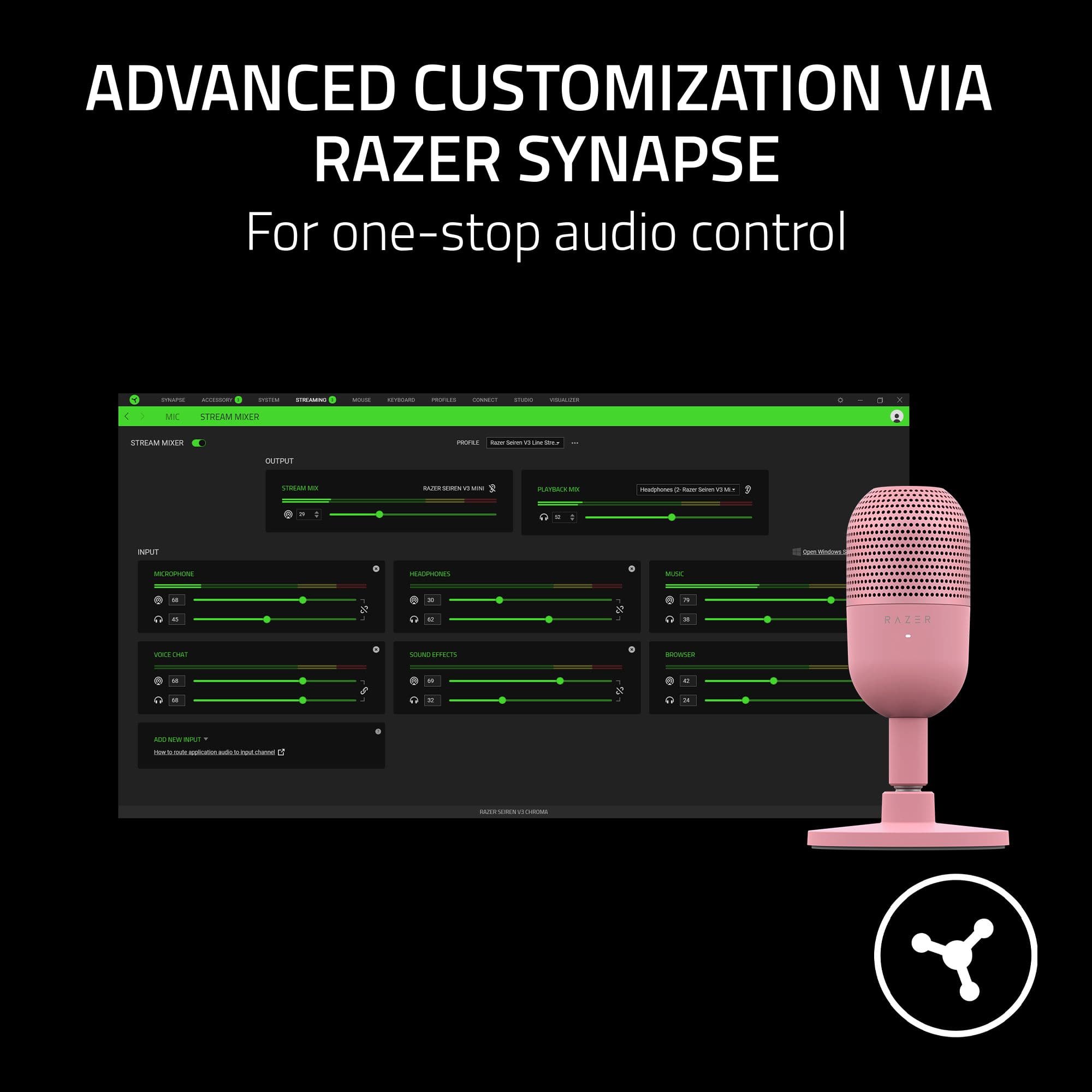 Advanced customization via Razer Synapse for one-stop audio control.