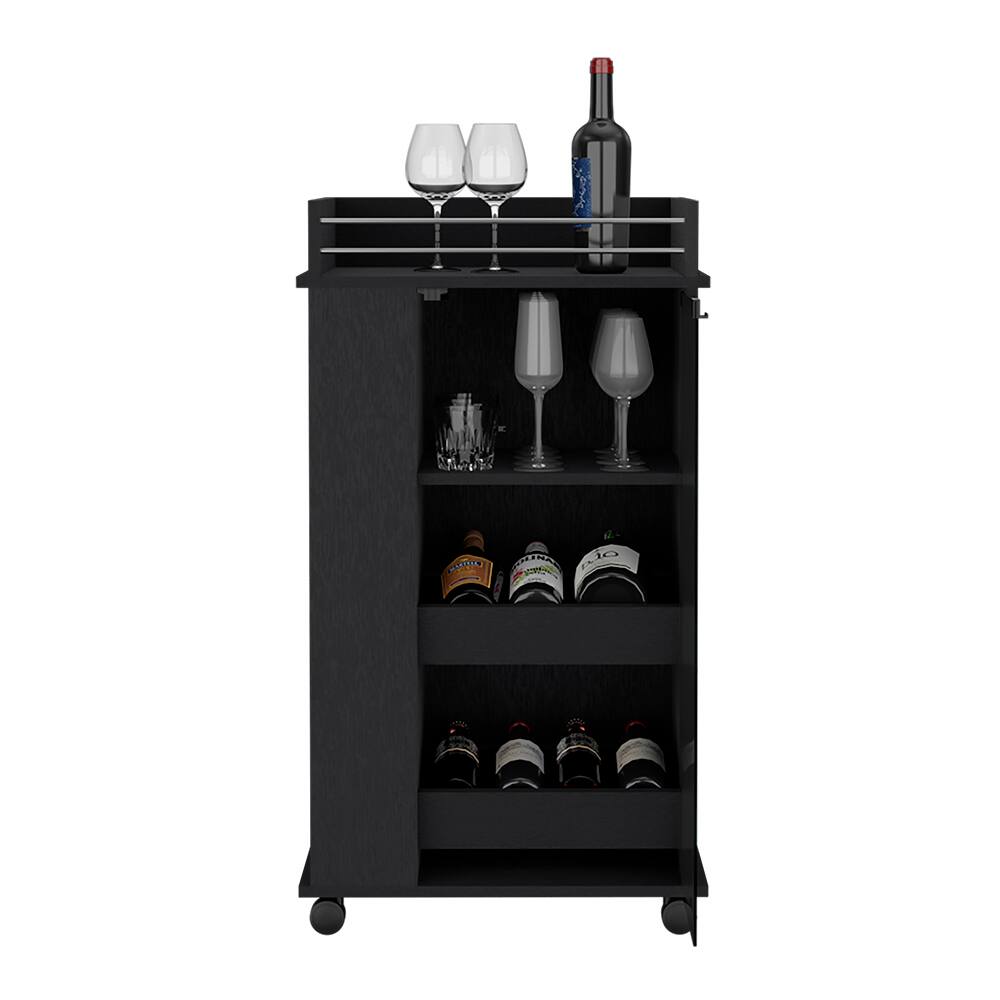 Alt View 1. TuHome - Baltimore Bar Cart with Casters, Glass Door, 2-Side Shelf, Living Room or Bar Room - Black.