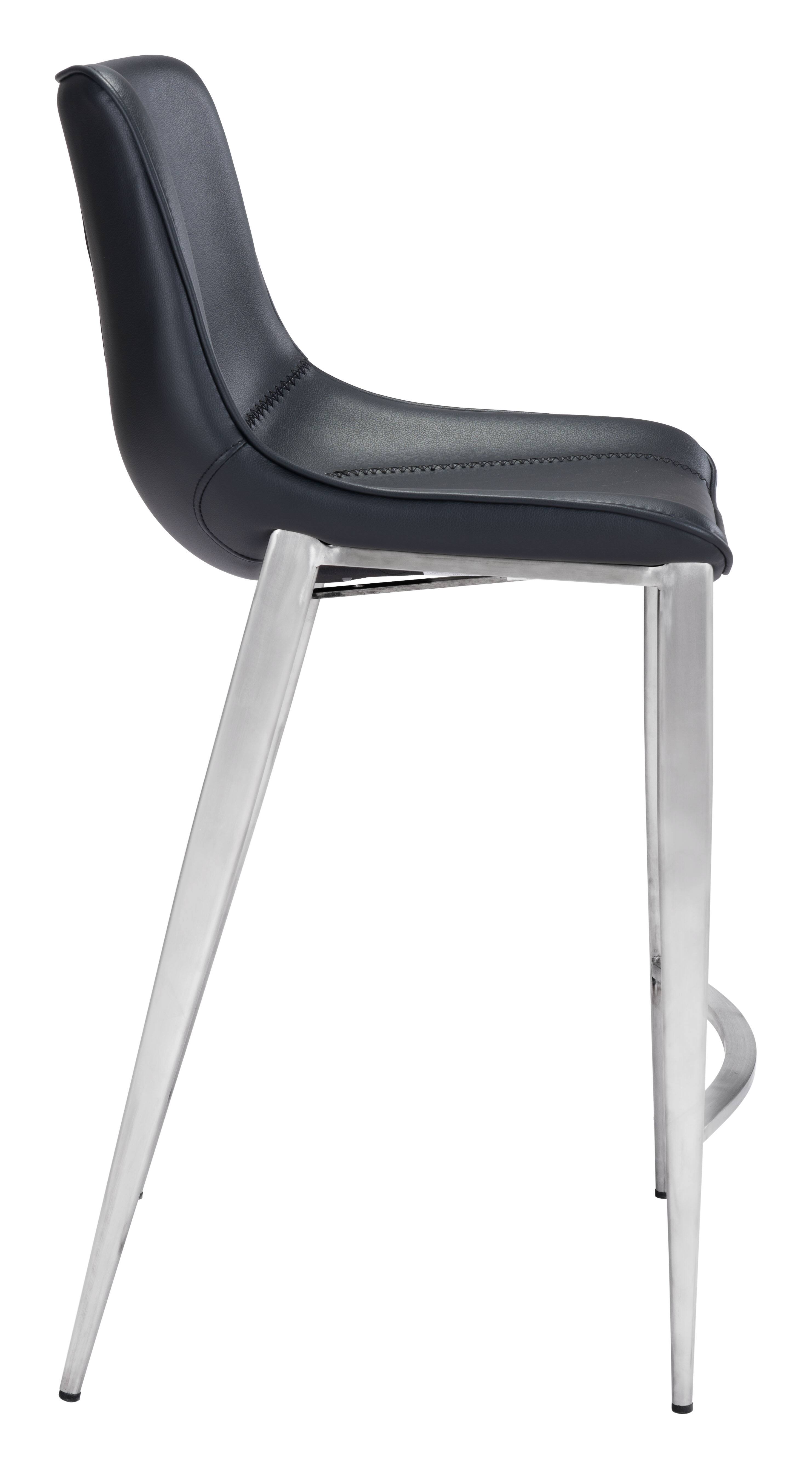 Back. Hivvago - Magnus Counter Stool (Set of 2) Black & Silver - Black & Silver.