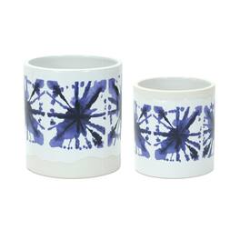 BreeBe - Tie-Dye Print Ceramic Pot (Set of 2) - White, Blue