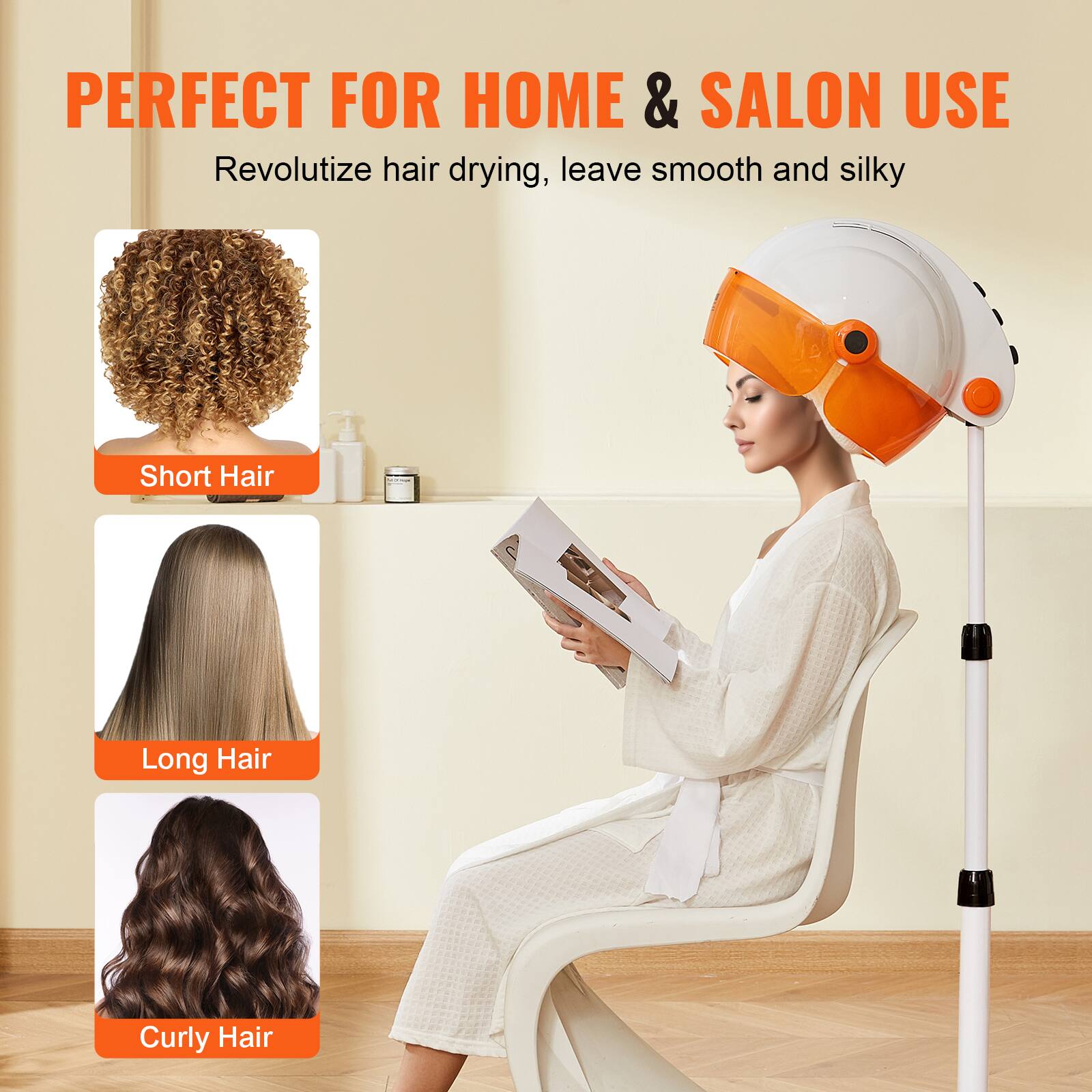 PERFECT FOR HOME & SALON USE  
Revolutize hair drying, leave smooth and silky  

- Short Hair  
- Long Hair  
- Curly Hair