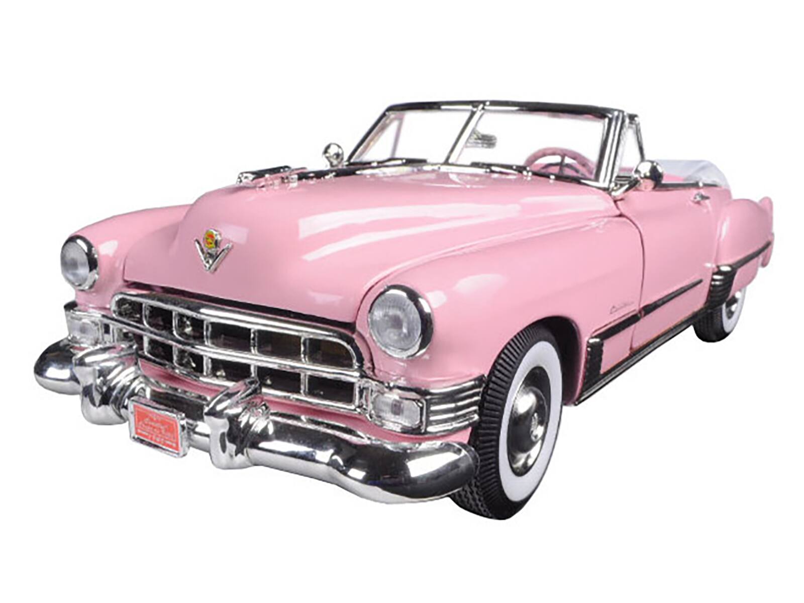 Angle. Road Signature - 1949 Cadillac Coupe DeVille Convertible Pink 1/18 Diecast Model Car by Road Signature - Pink.