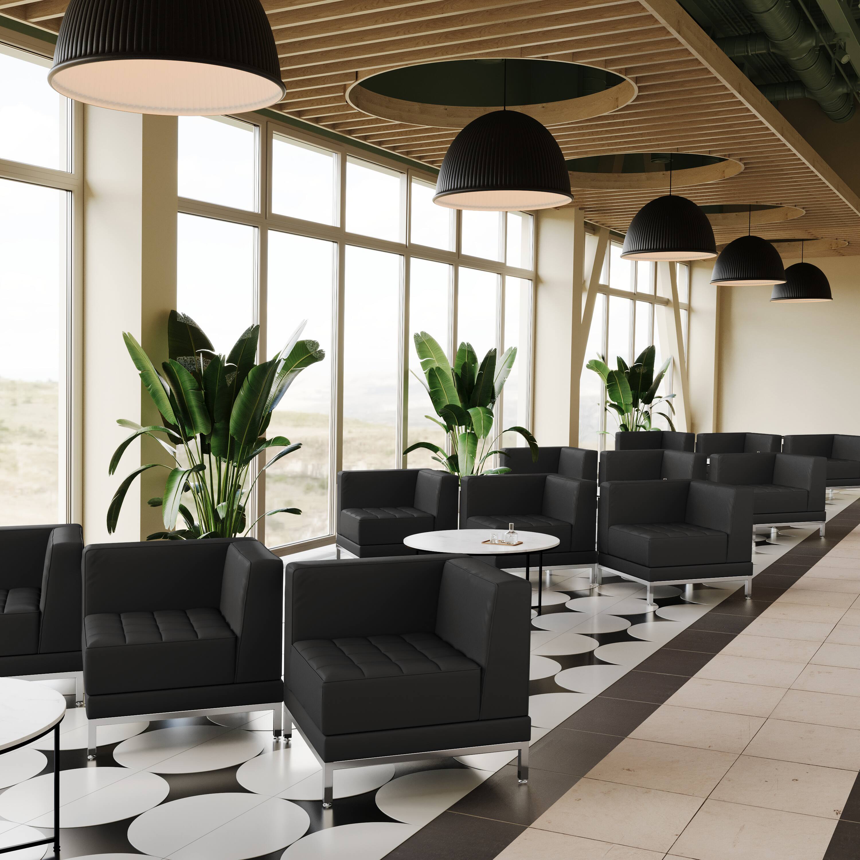 Alt View 1. Emma + Oliver - Home Office Faux Leather 3 Piece Corner Chair Set with Ganging Clips - Black.