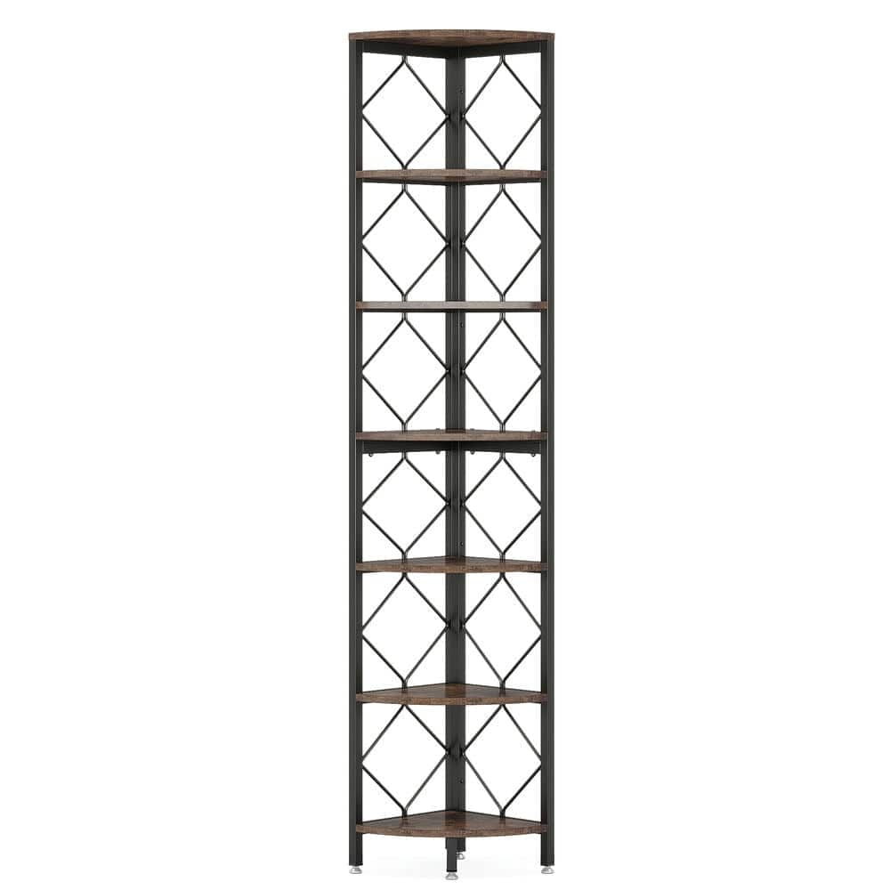 Kadyn - Bookshelf, Storage Shelf, Bookcase,7-Tier Corner Shelf, 78.7" Corner Bookcase Slim Corner Storage Rack - Brown