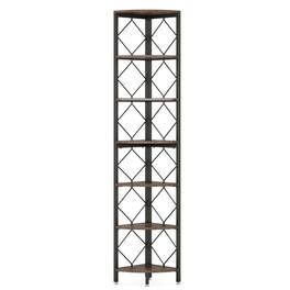 Kadyn - Bookshelf, Storage Shelf, Bookcase,7-Tier Corner Shelf, 78.7" Corner Bookcase Slim Corner Storage Rack - Brown