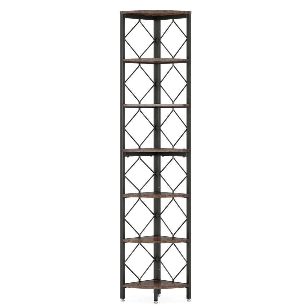 Front. Kadyn - Kadyn Bookshelf, Storage Shelf, Bookcase,7-Tier Corner Shelf, 78.7" Corner Bookcase Slim Corner Storage Rack - Brown.