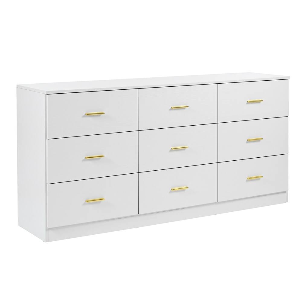 Left. GOODSILO - 9-Drawer Dresser for Bedroom - Ample Storage Wide Chest, Sturdy & Safe - Antique White.