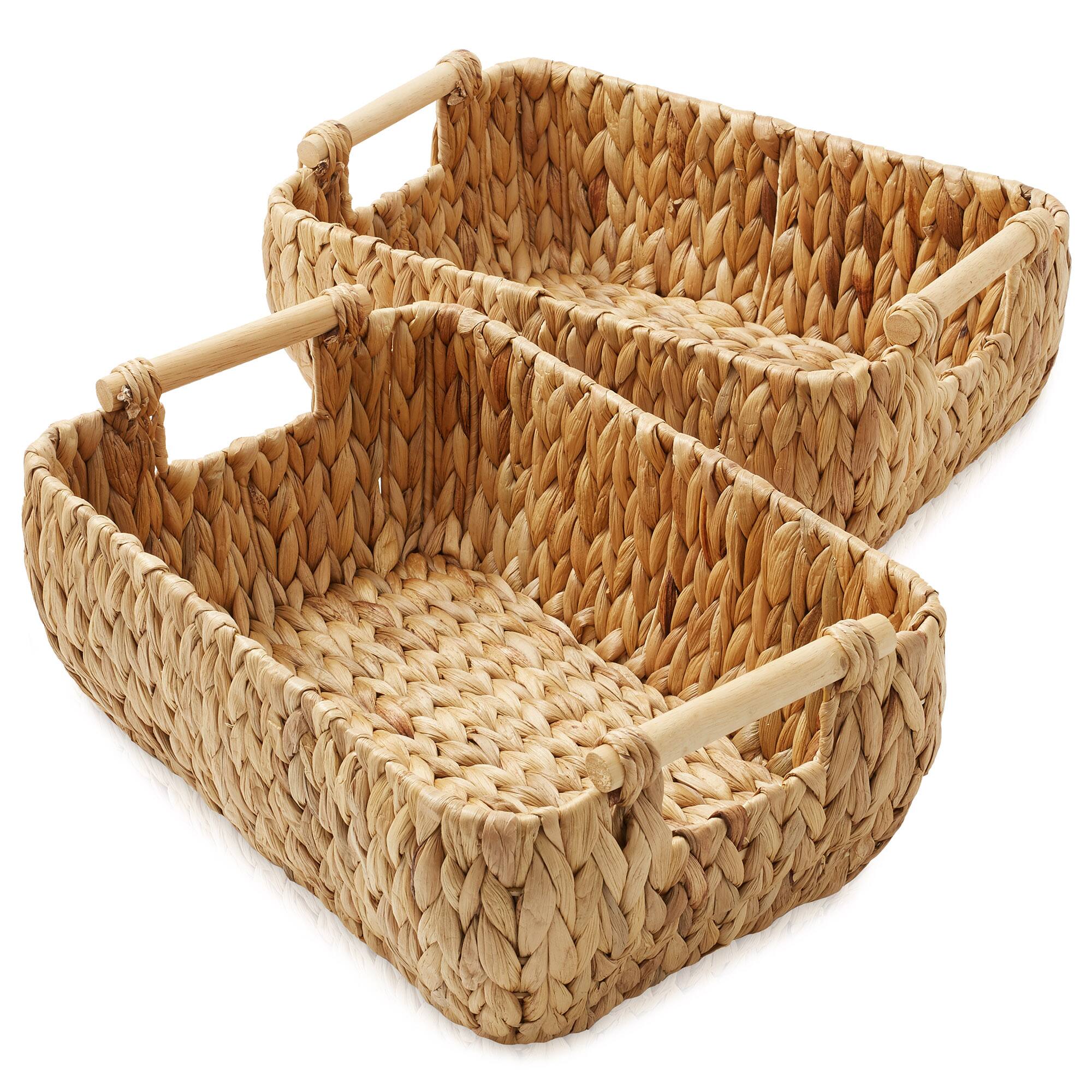 Alt View 1. Casafield - Hyacinth Seagrass Oval Storage Baskets with Wooden Handles - Woven Bins - Natural - Hyacinth.
