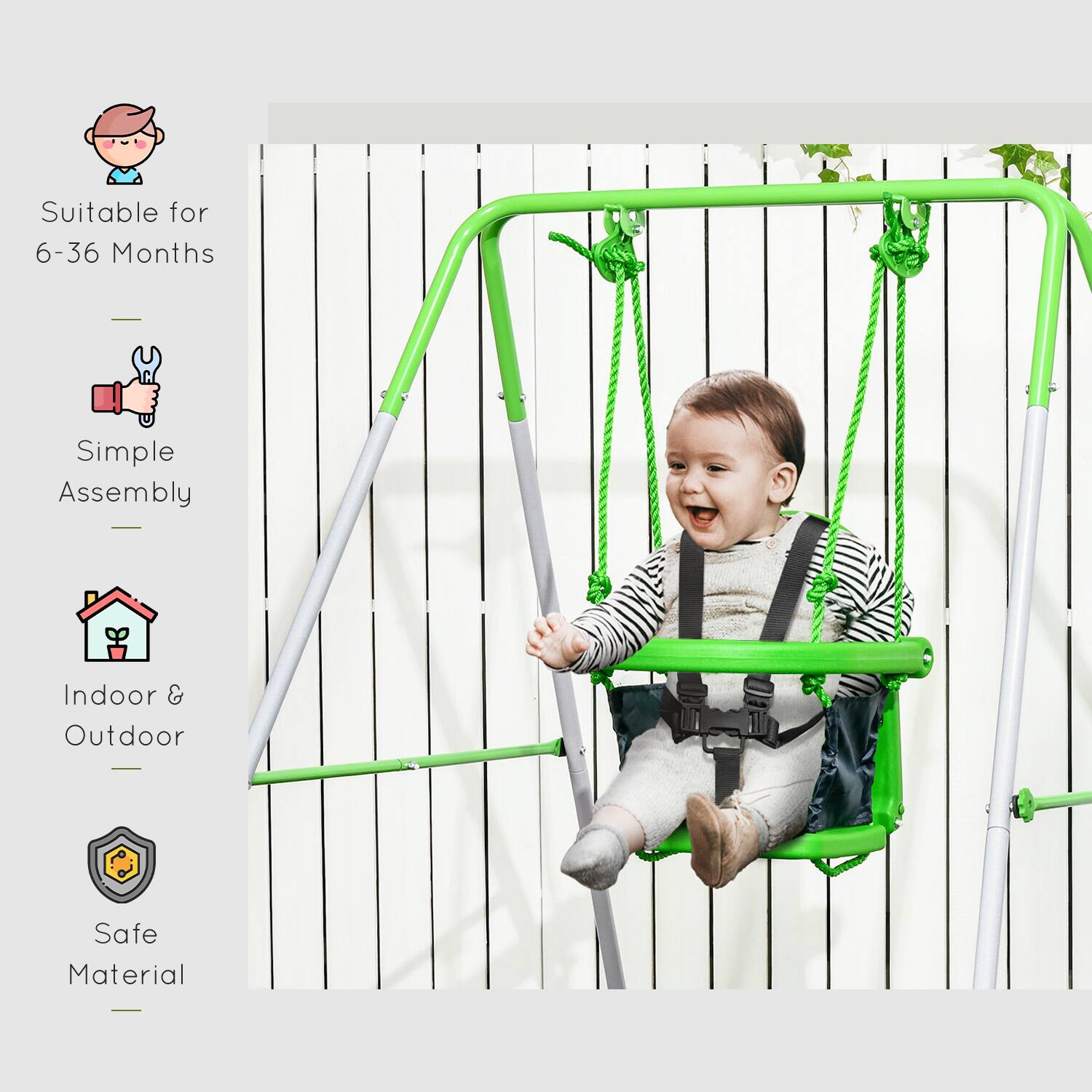 Back. Outsunny - Toddler Swing Set with Metal Stand, Safety Seat Belt, Backyard Indoor & Outdoor Baby Swing Set.