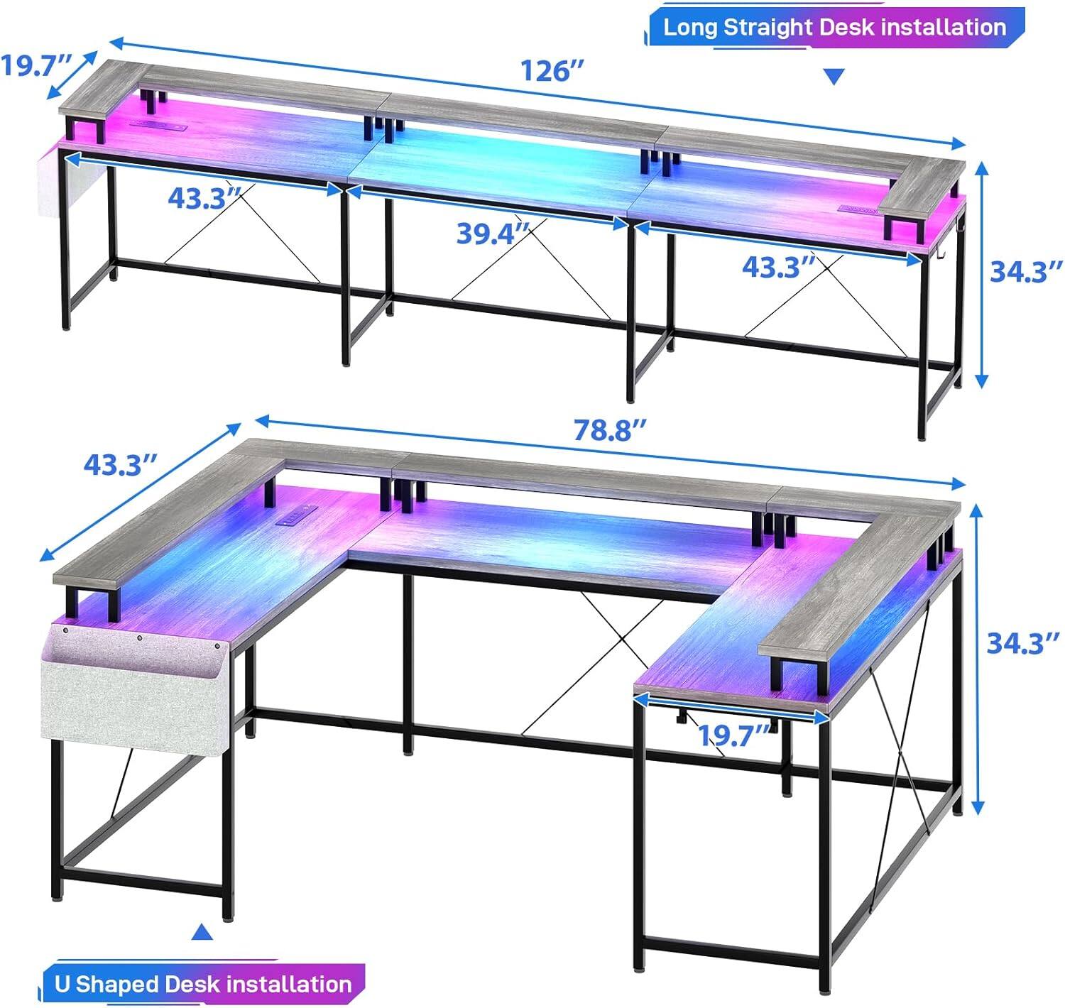 19.7"  
126" Long Straight Desk installation  
43.3"  
39.4"  
43.3"  
34.3"  
78.8"  
34.3"  
19.7"  
U Shaped Desk installation