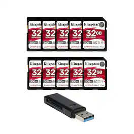 Kingston - Canvas React Plus 32GB U3 V90 SD Memory Card (10-Pack) with Card Reader
