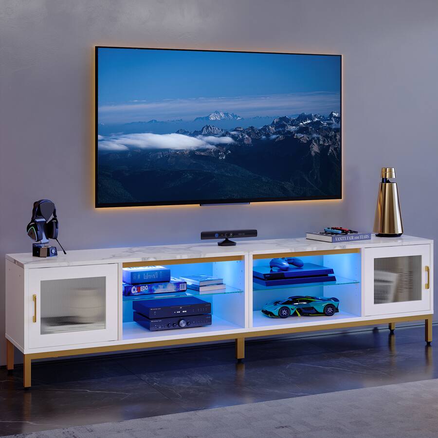 Focus 80 Inch Computer Bestier 80 Inch TV Stand 4 in 1 Gaming Entertainment Center with LED ...