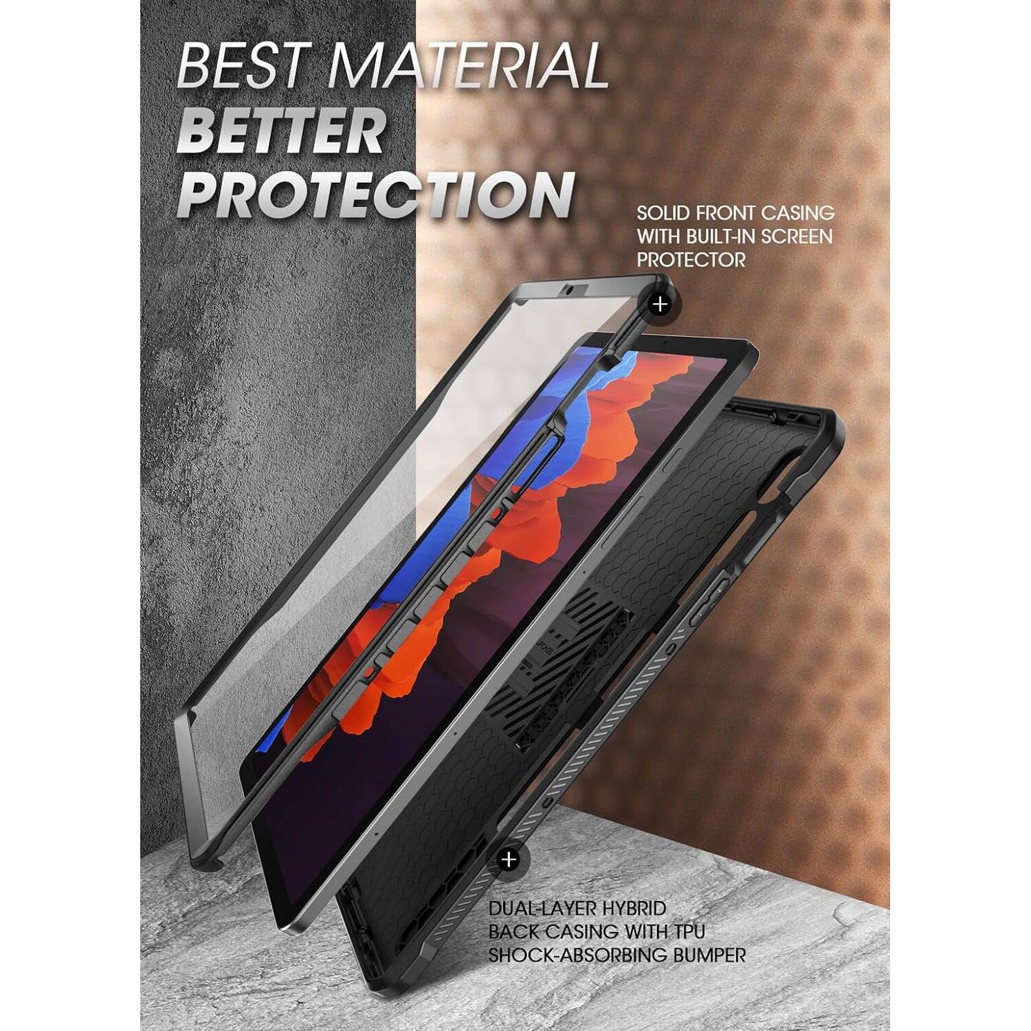 BEST MATERIAL  
BETTER PROTECTION  

SOLID FRONT CASING WITH BUILT-IN SCREEN PROTECTOR  

+  

DUAL-LAYER HYBRID BACK CASING WITH TPU SHOCK-ABSORBING BUMPER