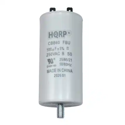 HQRP
CBB60 FBU
100µF ±5%
250VAC B SO
25/85/21
50/60Hz
E488165
MADE IN CHINA
2026 01