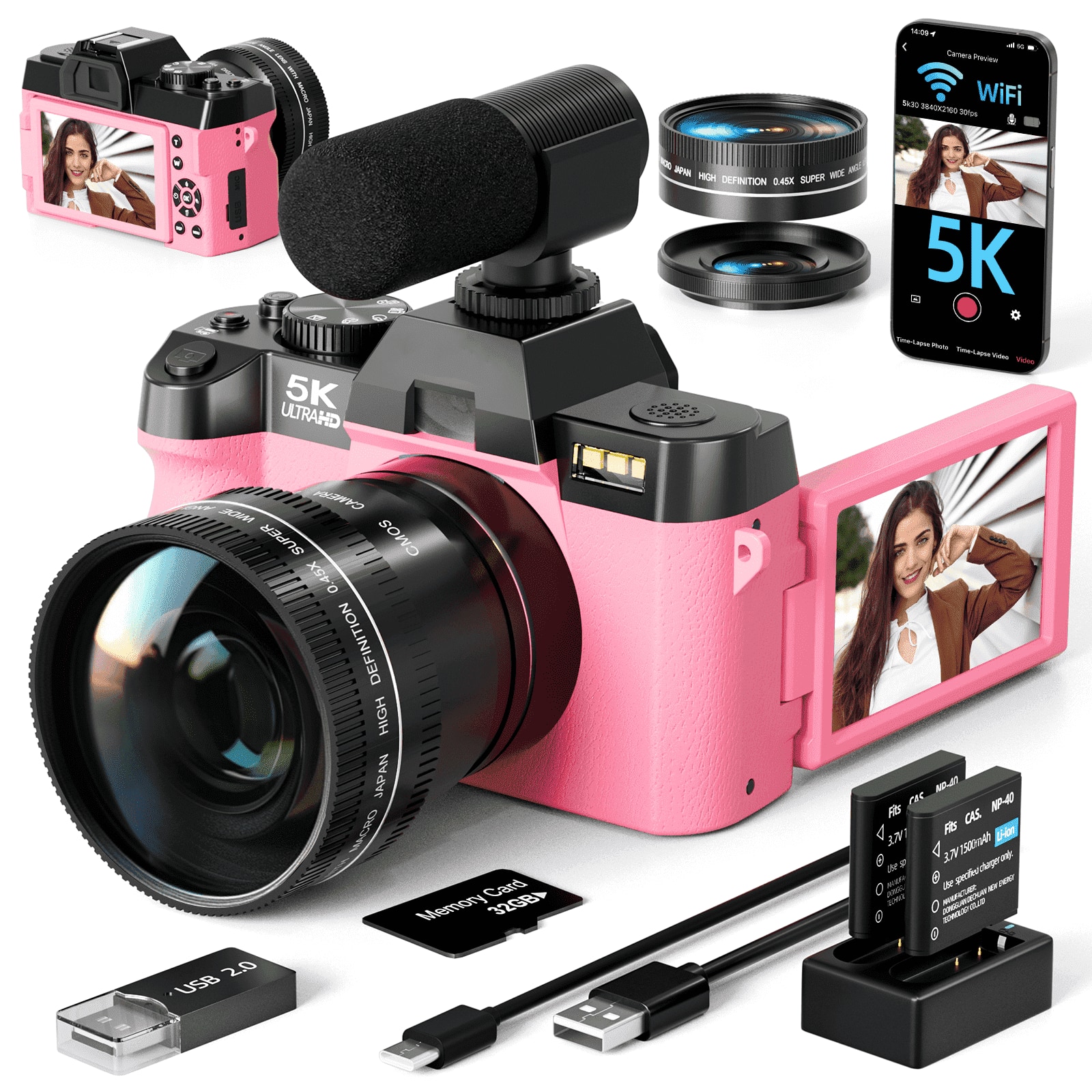 NBD S100F 5K Digital Camera for Photography, 48MP, Autofocus, 16X