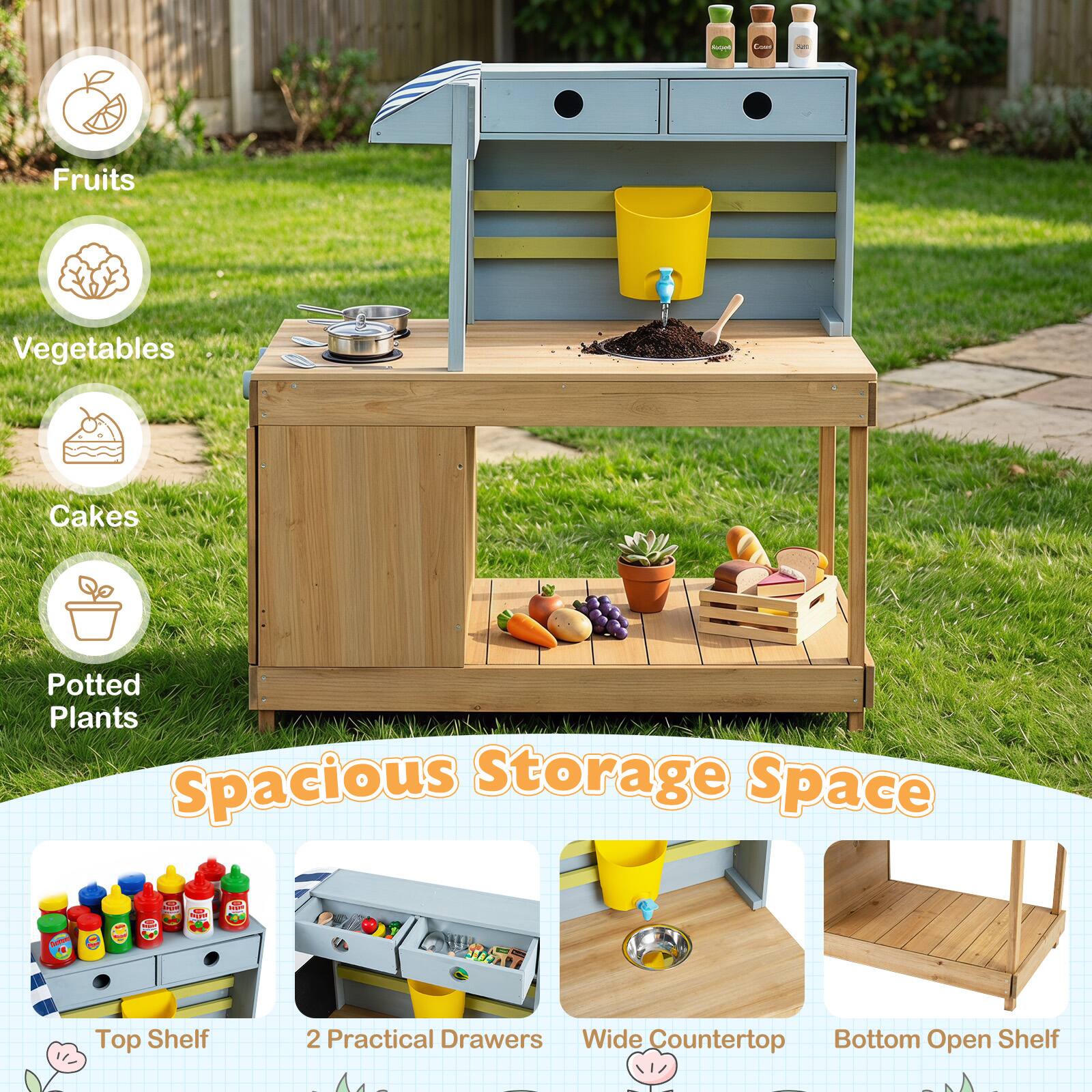 Fruits Vegetables Cakes Potted Plants Spacious Storage Space Top Shelf 2 Practical Drawers Wide Countertop Bottom Open Shelf