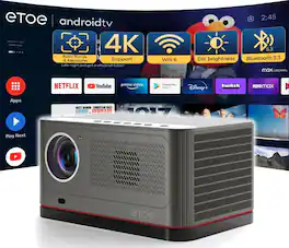 ETOE - Whale Pro 1080p FHD Projector, 1500 ANSI, Android TV 11.0 & Netflix Certified, 20W DoIby Audio, Auto Focus & Keystone - Black