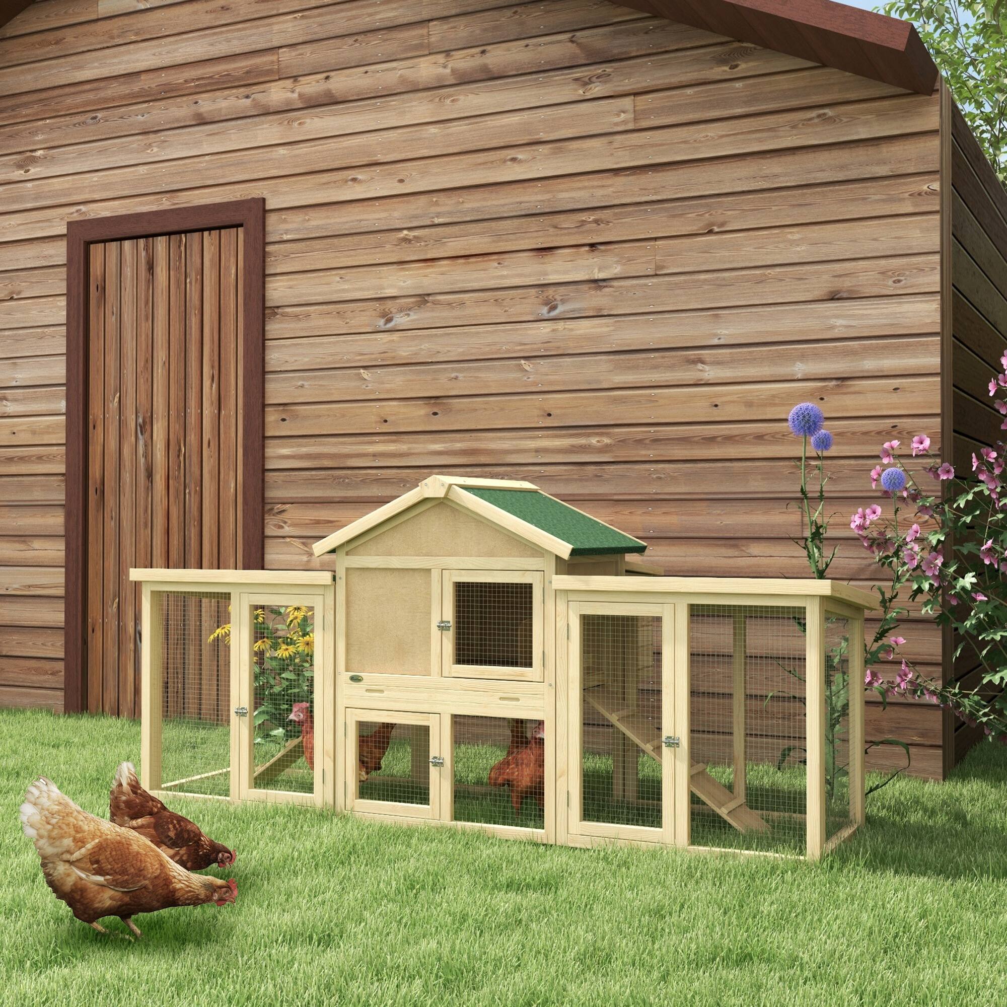 Alt View 1. Pawhut - Chicken Coop ith Nesting Box, Double Runs, Removable Tray, Ramps - Natural Wood.