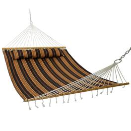 Sunnydaze - Large Quilted Fabric Hammock with Spreader Bar and Pillow - Woodland Stripe
