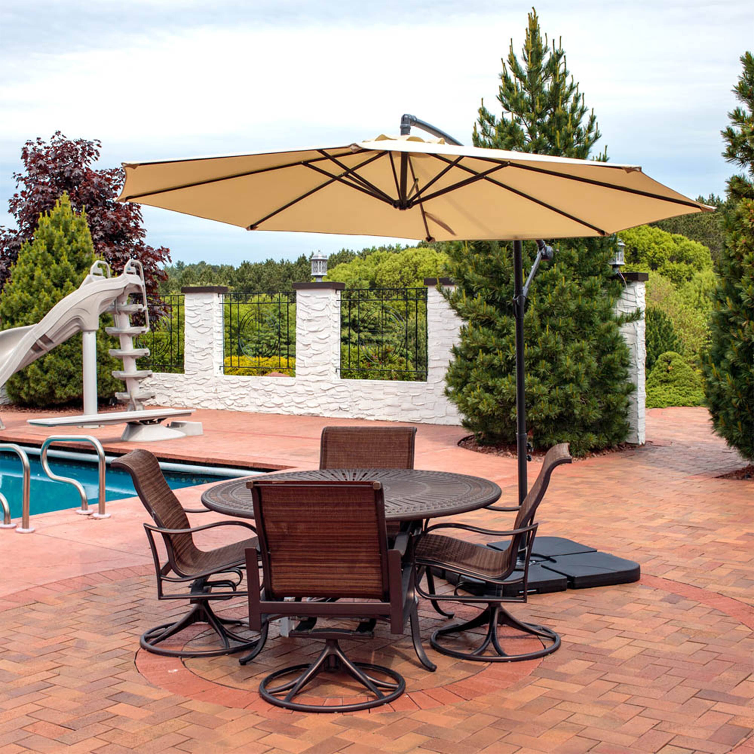 Alt View 3. Sunnydaze - 10 ft Cantilever Offset Steel Patio Umbrella with Crank - Beige.