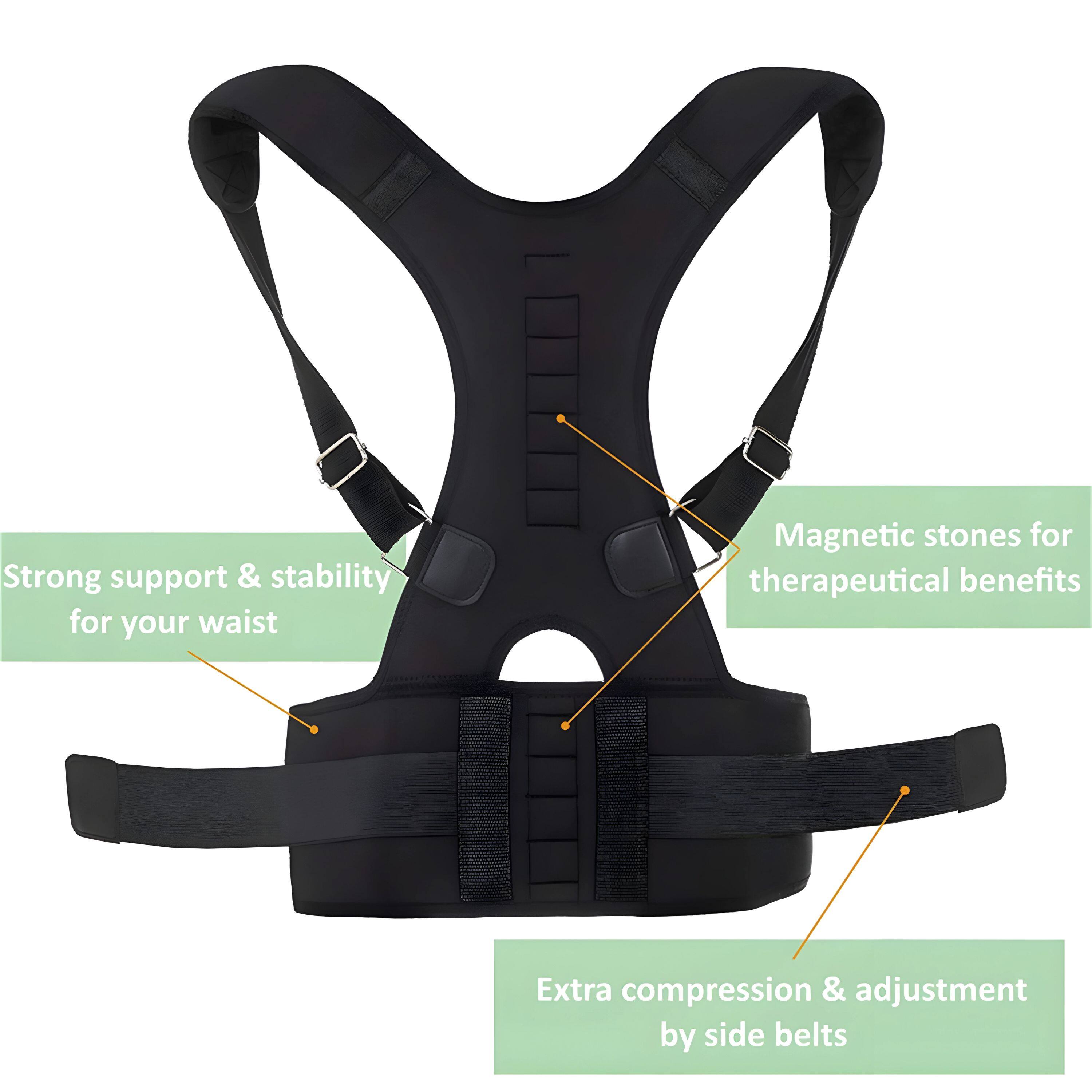 - Strong support & stability for your waist
- Magnetic stones for therapeutic benefits
- Extra compression & adjustment by side belts