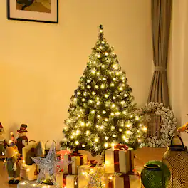 Gymax - Pre-lit 4.5Ft Christmas Tree Hinged Artificial PVC with LED Light Holiday Decor - Green