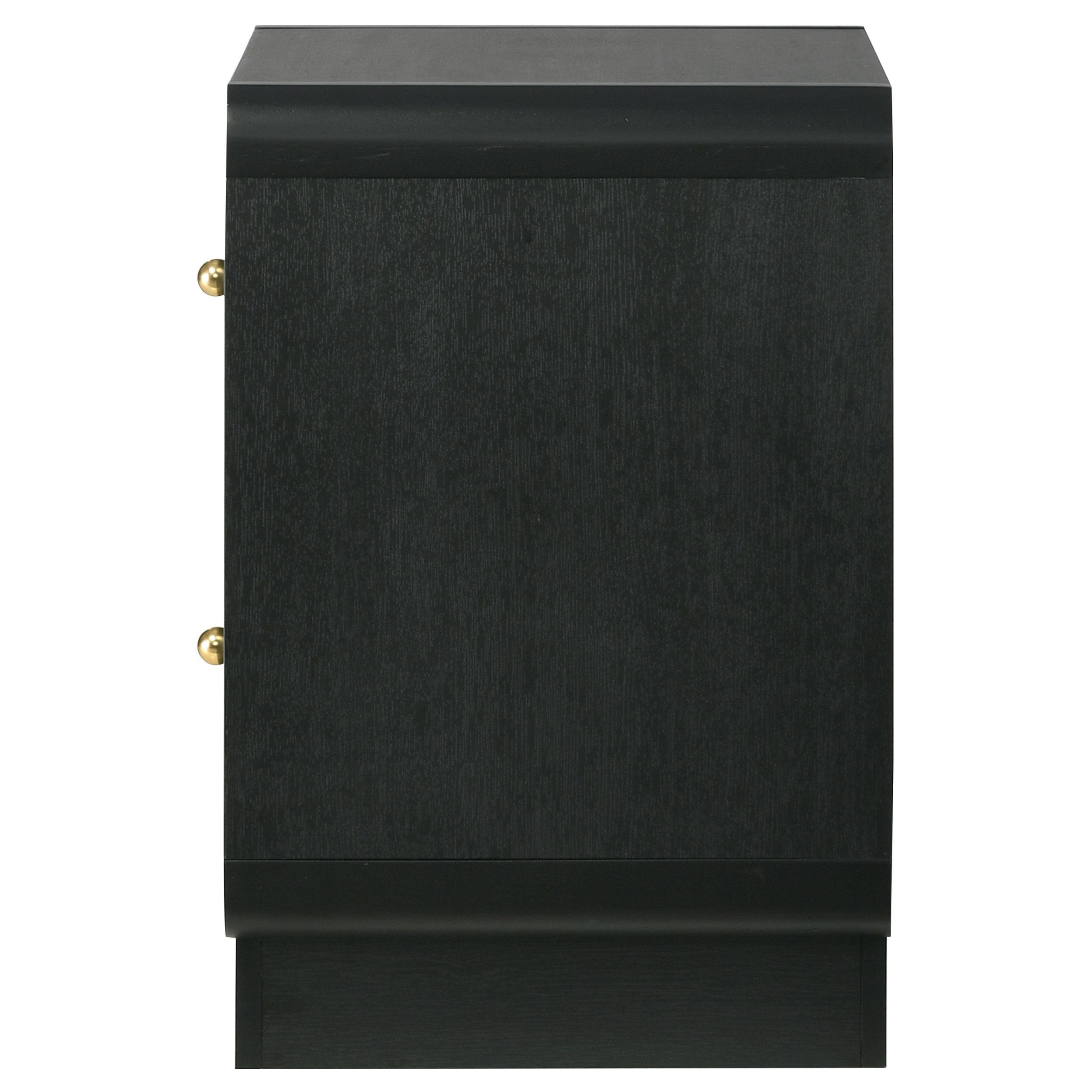 Back. Manhattan Lane - Cavy Nightstand, 2 Storage Drawers, Wood, Round Knobs - Black, Gold.