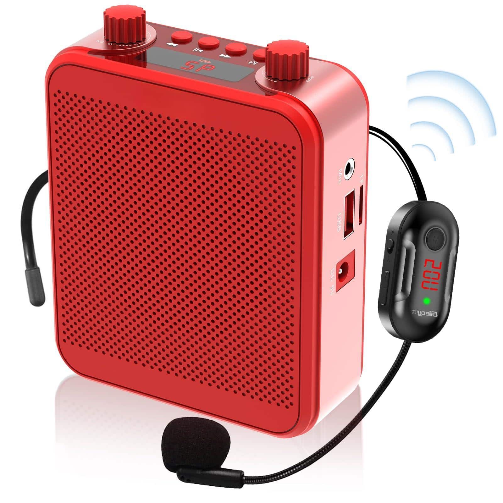 Pacoar Cade - Portable Voice Amplifier Wireless Microphone Headset Rechargeable System Personal Speech Power Amplifiers Loudspeaker - Red