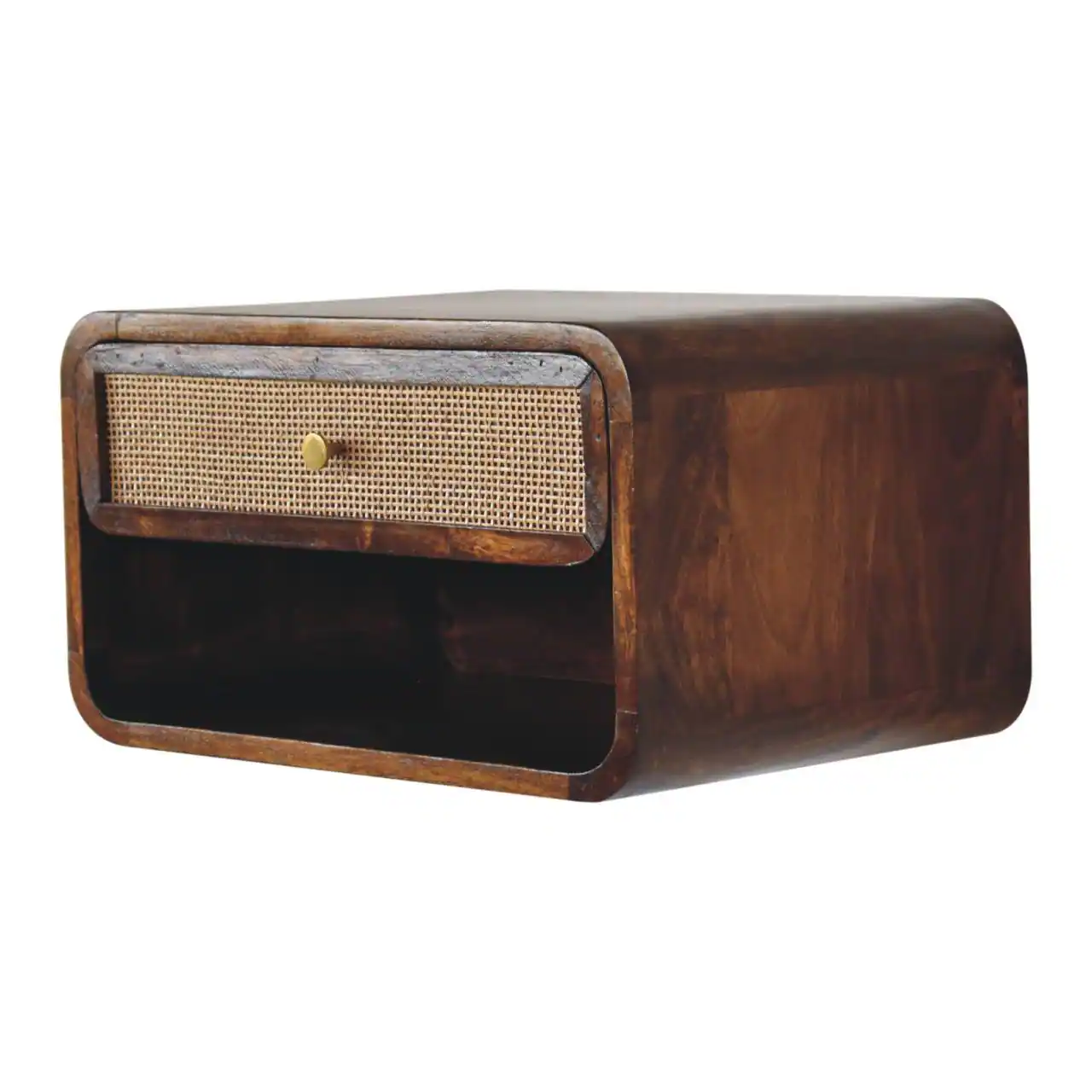 Back. Artisan Furniture - Artisan Furniture Solid Wood Chestnut Wall Mounted Woven Bedside, 1 Drawer, 1 Open Slot, Beige and Brown - Chestnut.