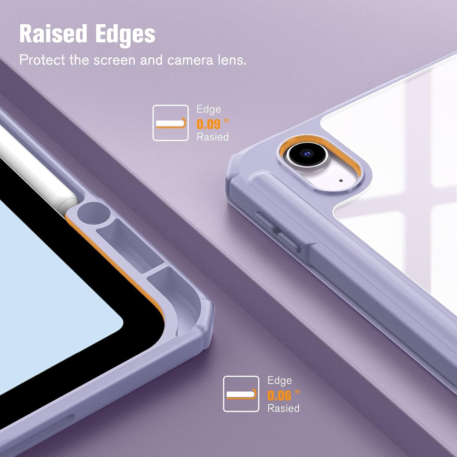Raised Edges Protect the screen and camera lens.
Edge 0.09" Raised
Edge 0.06" Raised