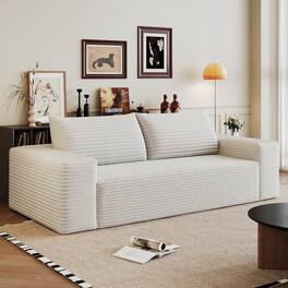 Meqiodas - Setaser Sofa,Corduroy Fabric, Deep Seat Couches, Comfy Loveseat Sofa, No Assembly, for Living room, Bedroom, Apartment - White