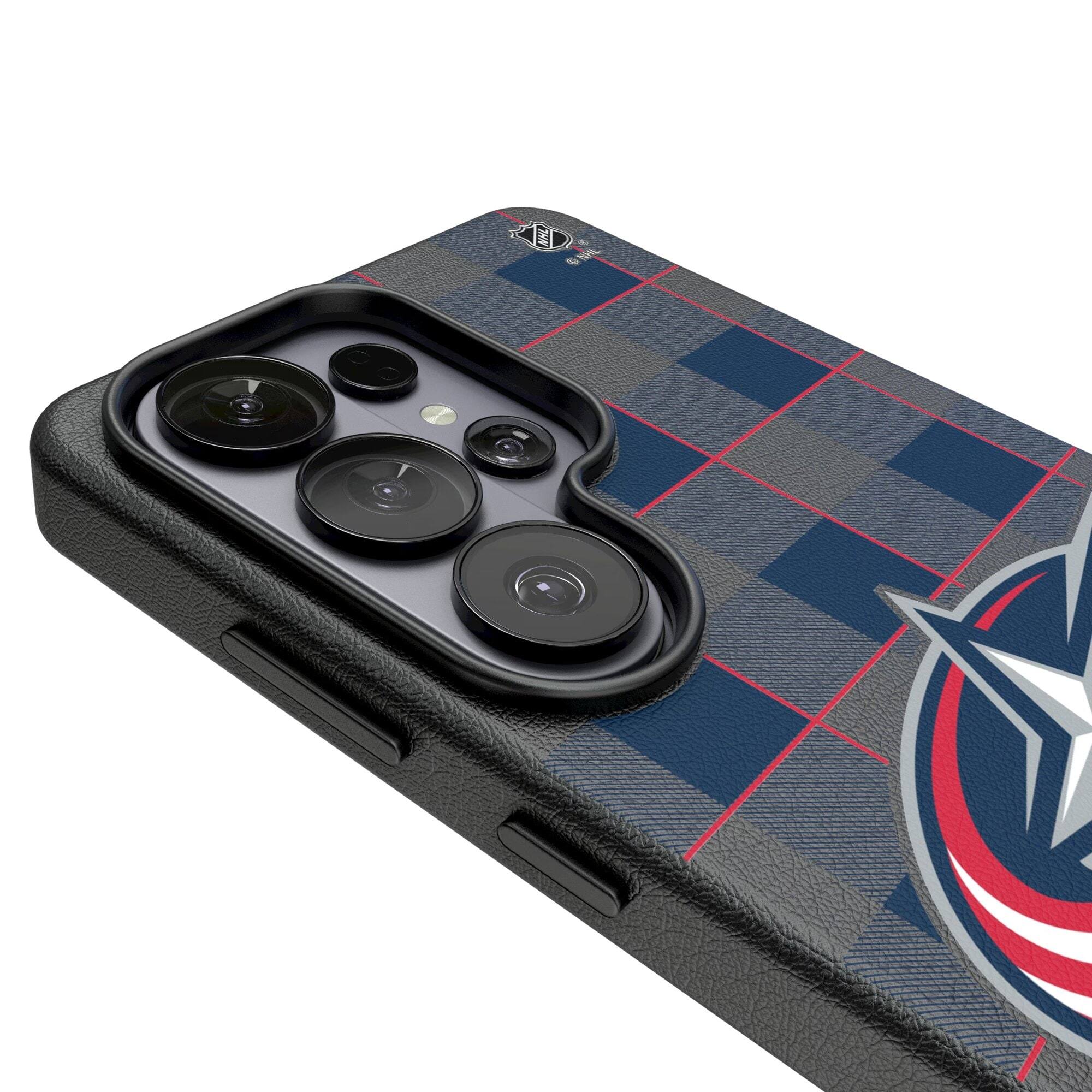 Alt View 2. Keyscaper - Columbus Blue Jackets Plaid Galaxy Magnetic Bump Case - S24 - Black.