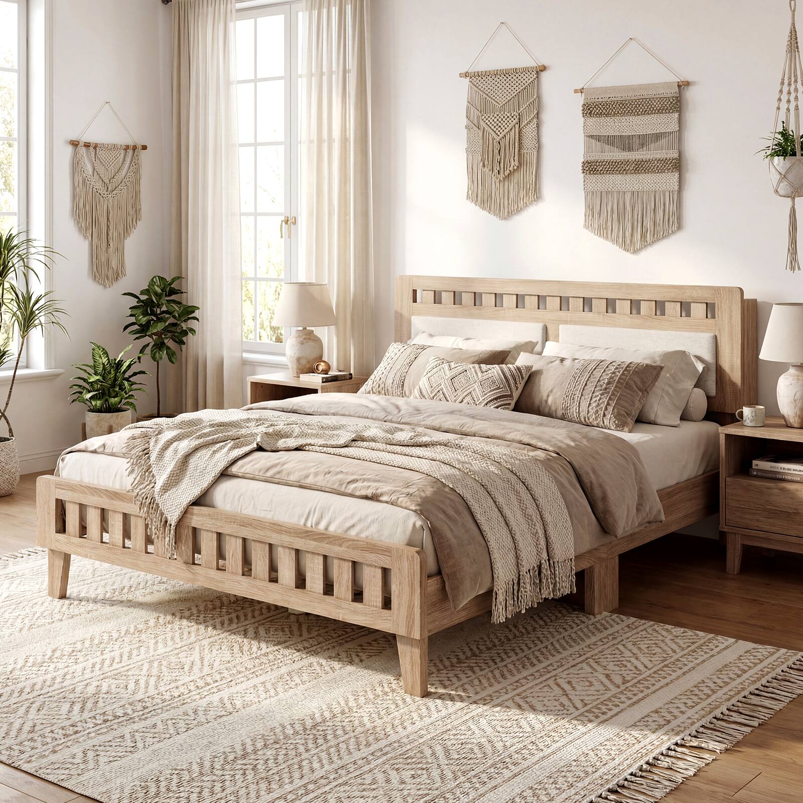 Alt View 3. Gymax - Gymax Full Wood Bed Frame w/Upholstered Headboard Solid Wood Leg Wooden Slat Support - Beige.