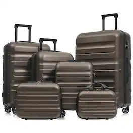 Ecooso - Luggage Set 6 Piece, ABS Hardshell Suitcase Set with Dual Spinner Wheels, Lightweight Carry-On & Check-In Travel Sizes - Brown