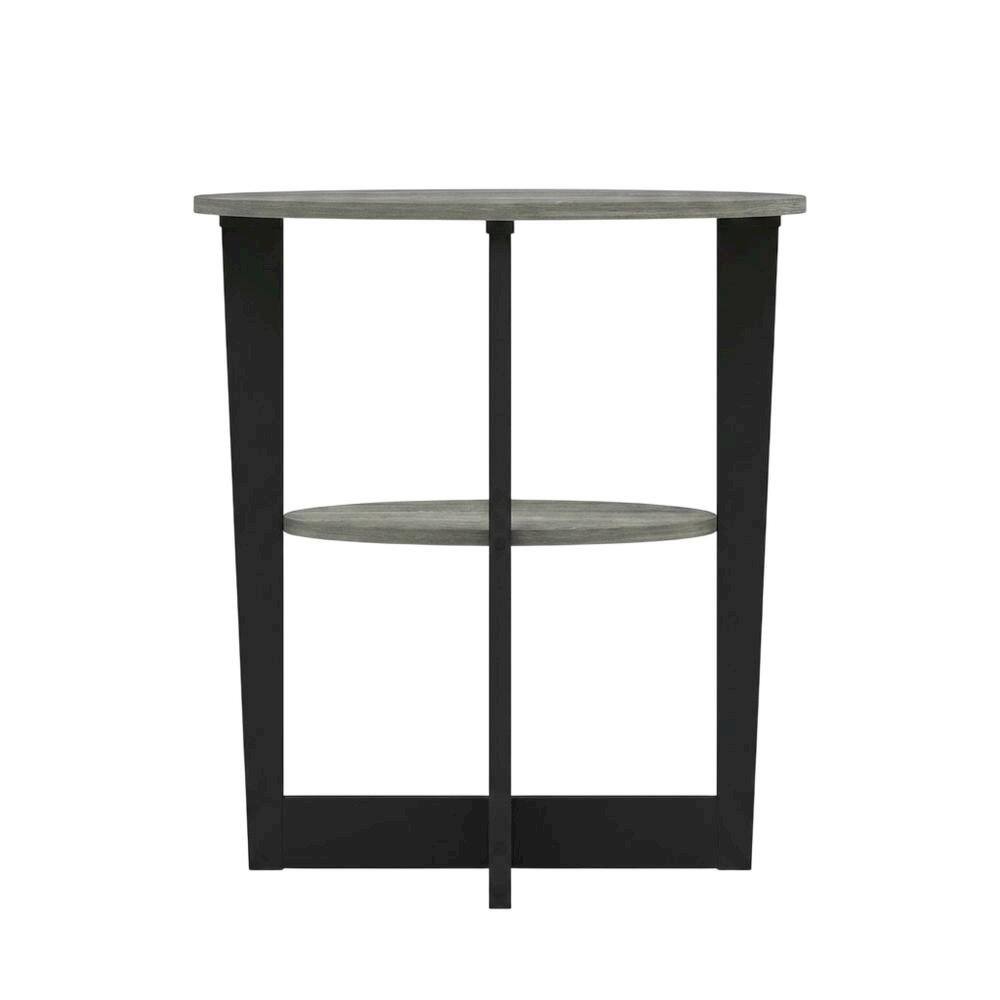 Back. FurniFact - Grey oval end table with stylish French oak finish and modern design - French Oak Grey/Black.