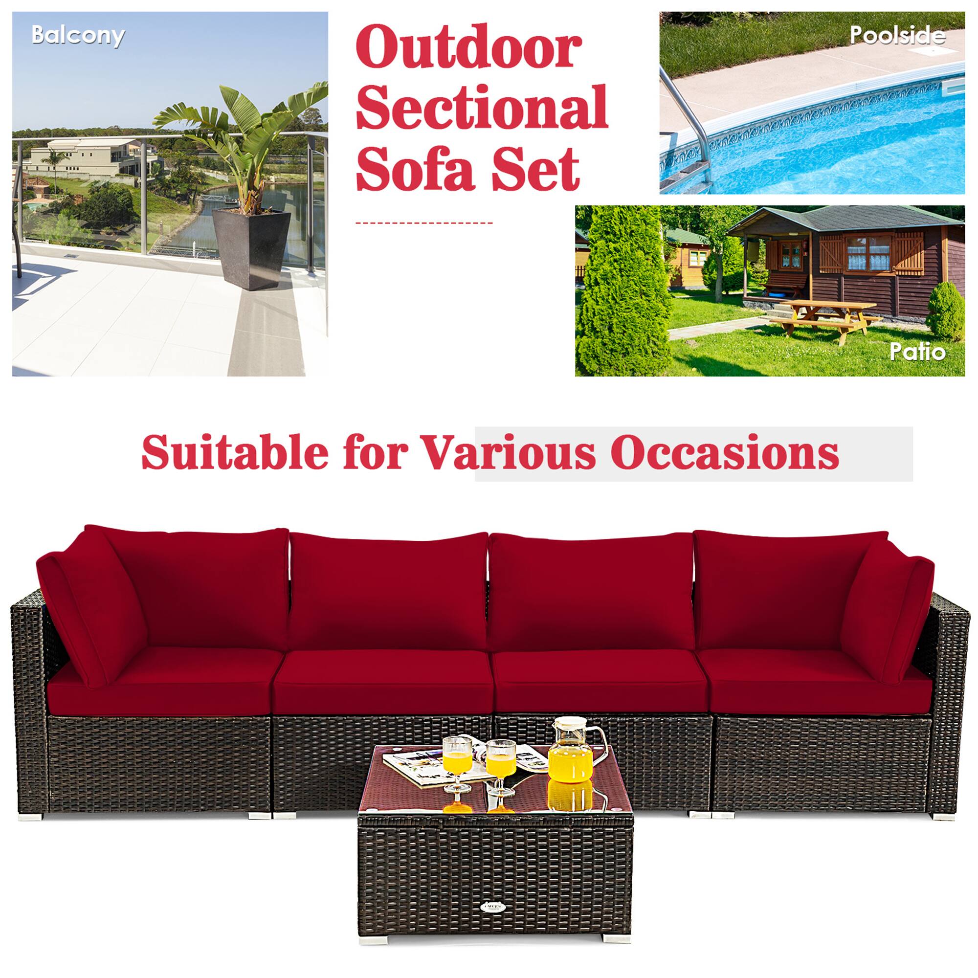 Outdoor Sectional Sofa Set

Balcony  
Poolside  
Patio  

Suitable for Various Occasions