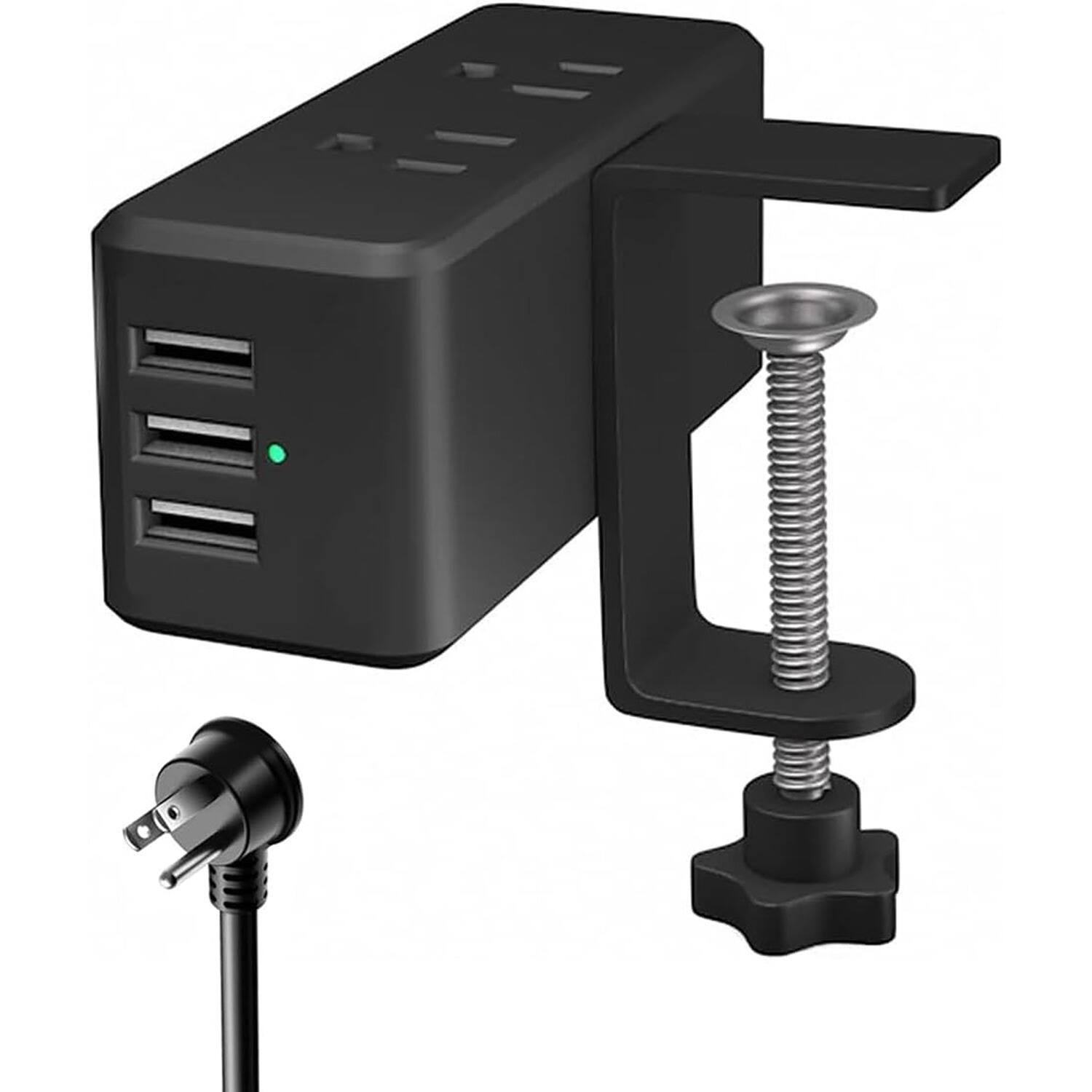 Front. PARKER SLATER - Compact Desk Clamp Power Strip with 6 Outlets, 3 USB-A Ports, 6.56FT Cord, Fits 2.4" Table Edge – Black - Black.