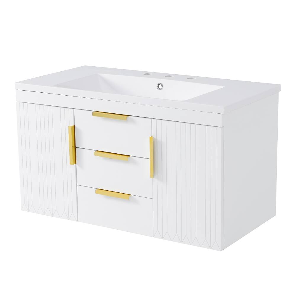 Alt View 8. Loheer - Loheer 36 inch Wall Mounted Bathroom Vanity White Floating Bathroom Vanity with Resin Sink and 2 Drawers - White.