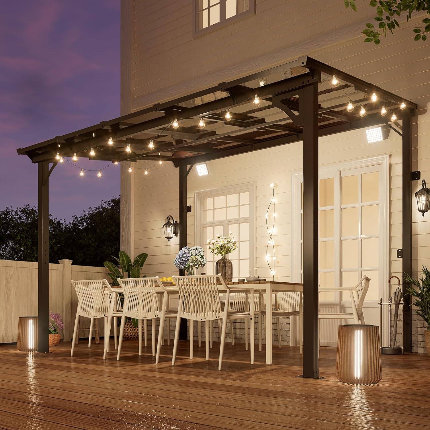 Angle. Yardgrace - 8'x 10' Outdoor Wall Mounted Lean-to Gazebo, Heavy Duty Sloped Roof Metal Awning for Patio, Decks & Backyard - Black.
