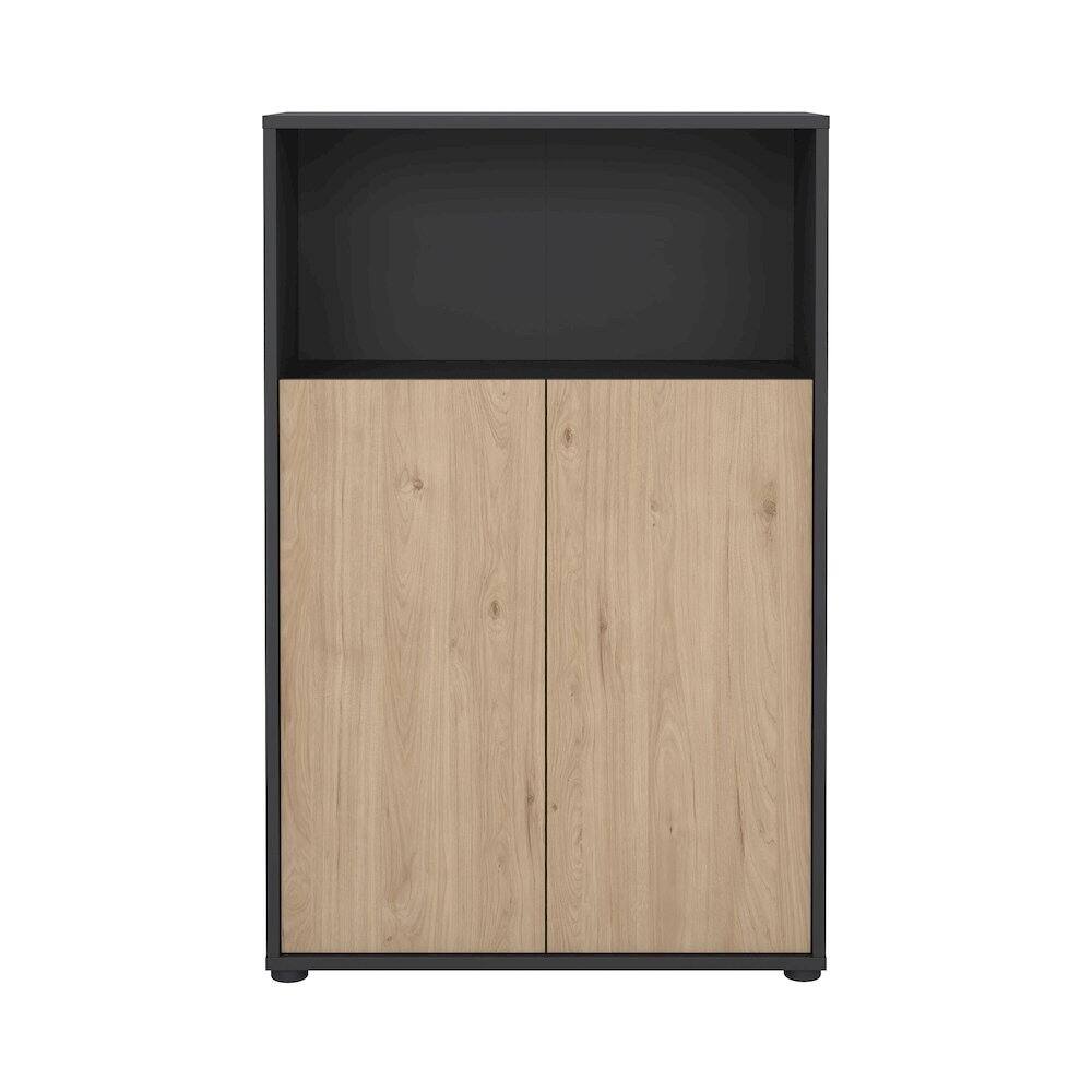 Back. FurniFact - Bookcase with 3 Shelves and 2 Doors for Home or Office Storage - Gray.